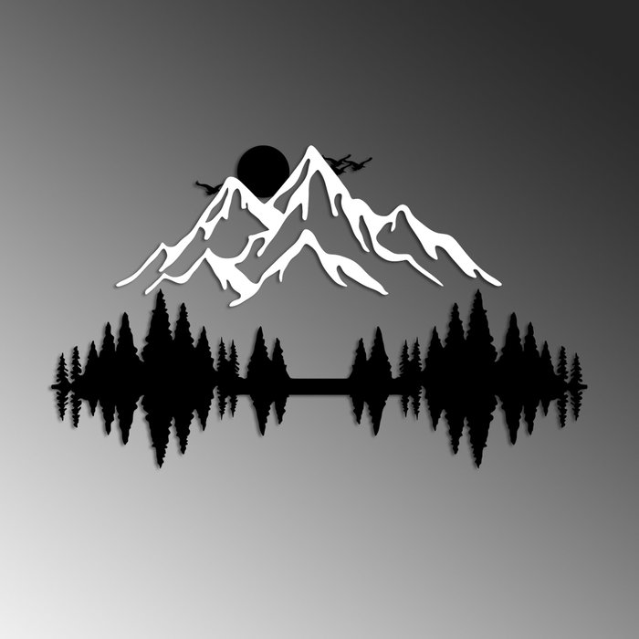 Wallity Nature And Mountain - 10 Escultura de pared en blanco y negro